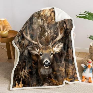 Imagem de AILONEN Cobertor rústico de lã de ovelha de cervo, cobertores de sherpa de cabana florestal de fazenda, cobertores macios e aconchegantes de animais selvagens para sofá de cama, 128 x 78 cm
