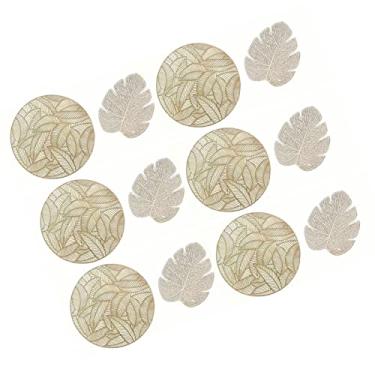 Imagem de Acouto Conjunto de Jogos Americanos e Porta-copos Dourados Com Isolamento Oco, 6 Peças de Mesa de Jantar Redonda e 6 Peças Em Formato de Folha, Porta-copos, Decoração de Mesa de Jantar (Ouro)