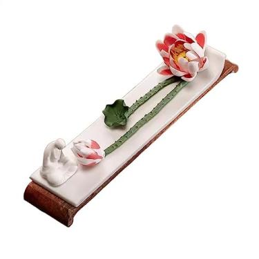 Imagem de porta-vara de incenso Queimador de incenso cerâmica requintada em forma flor linha Zen interior bandeja chassi madeira(B)