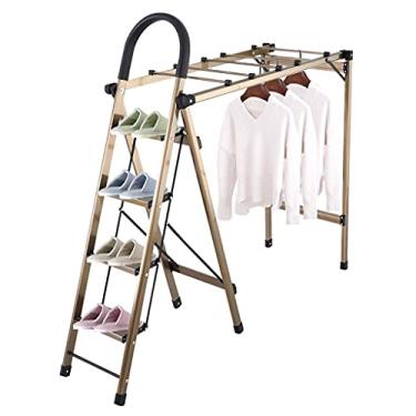 Imagem de Suporte para varal de roupas, suporte de secagem estilo escada Airer Fold prático e multifuncional toalheiro banheiro exterior asa cabide economia de espaço, quatro degraus (cinco passos)