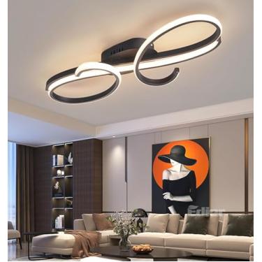 Imagem de Luminária de teto LED regulável com controle remoto, luminária de embutir, para sala de estar, quarto, sala de jantar, cozinha, corredor e escritório (preta, 100 cm)