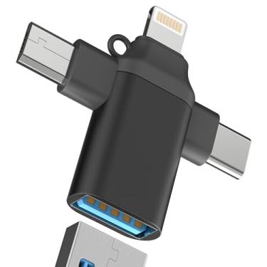 Imagem de Cabo adaptador Lightning Micro USB C para USB (3 em 1) para Apple fêmea tipo C para iPhone 17 16 15 14 MacBook OTG conversor Thunderbolt para iPad 3.0 porta divisor de câmera multiportas compatível