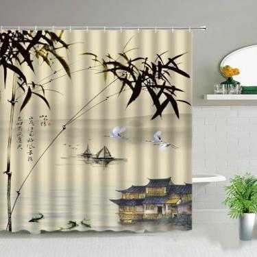 Imagem de Cortinas de chuveiro estilo chinês com paisagem floral para banheiro tecido impermeável conjunto de cortinas de banho ganchos 49 x 59 pol. - 125 x 150 cm/L x A