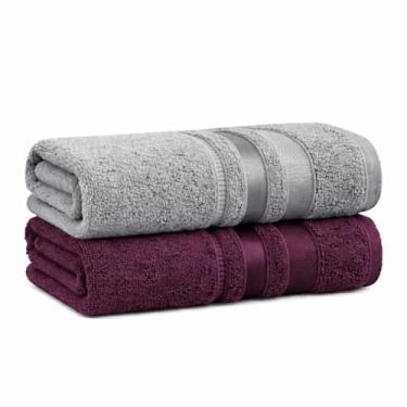 Imagem de Kit C/2 Toalhas De Banho Marselha 100% Algodão Alta Absorção 70cm x 140cm (Açai - Inox)