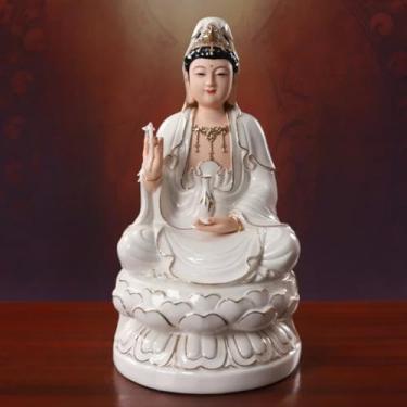 Imagem de FENNYYAR Estátua de Buda de cerâmica Guanyin Bodhisattva, 31 cm 31 cm, ofertas domésticas de estátuas de Buda escultura