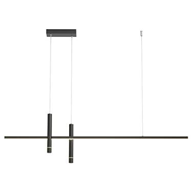 Imagem de Luminária pendente linear preta, luminária suspensa ultrafina com tira de metal e cúpula de acrílico, lustre LED moderno, luminárias de suspensão longas e retas para sala de jantar, luminári