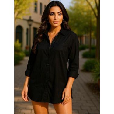 Imagem de Vestido Chemise Com Fechamento Em Botões Camisa Alongada Manga Longa C