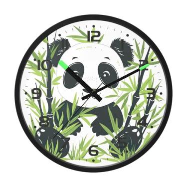 Imagem de SEHANY Bonito relógio de parede panda silencioso sem tique-taque relógio redondo operado por bateria 30 cm controle de som luz noturna relógios de parede para sala de estar, cozinha, quarto