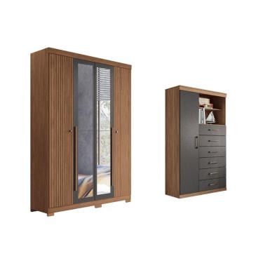 Imagem de Guarda Roupa +Cômoda 2 Peças QC309 Jatobá/Grafite - Santos Andirá