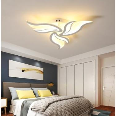 Imagem de Luminária de teto LED, regulável, para sala de estar, quarto, com controle remoto, design moderno e criativo em formato de flor, lustre de embutir para quarto (branco, 60 cm de diâmetro/22 W