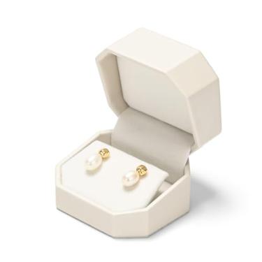 Imagem de Woodten Caixa de presente octogonal para brincos pequena bege couro PU caixa de presente