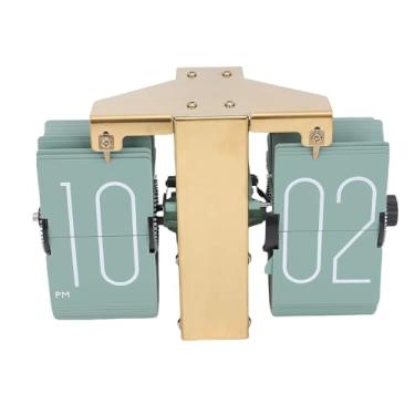 Imagem de Asixxsix Relógio de mesa retro Flip, Vintage Design Página automática virando relógio, Bateria alimentada com engrenagem interna operada, para Página inicial Escritório Hotéis Decoração (Verde)