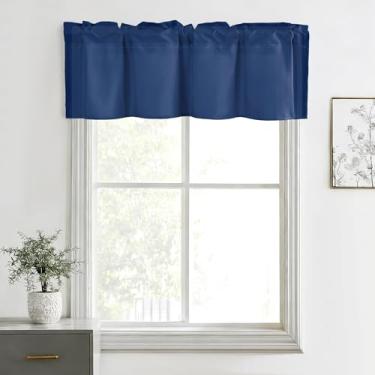 Imagem de Hiasan Cortinas de sanefa para cozinha, sala de estar, porão e janelas de banheiro, janela pequena, topo curto sólido de fazenda, painéis de cortina com bolso de haste curta - 91 x 40,6 cm, azul