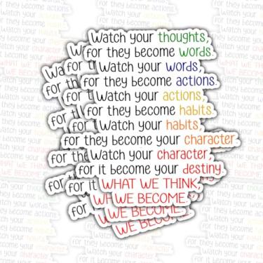 Imagem de 3 peças de adesivos de mentalidade inspiradora, Watch Your Thoughts Words Actions Habits Character Destiny Quote, decalques motivacionais arco-íris para laptop garrafa de água capacete