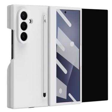 Imagem de LTLMYDAM Capa com suporte para Samsung Galaxy Z com três dobras, capa protetora de tela com dobradiça e suporte de caneta minimalista para PC, branca, Z com três dobras