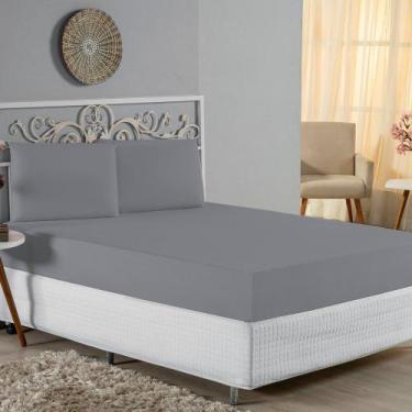 Imagem de Jogo de Cama Casal Viúva Nobre 3 Peças Malha 100% Algodão - Cinza - EN