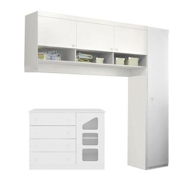 Imagem de Cômoda E Guarda Roupa Infantil Eloisa 1 Porta Com Modulo Aéreo Branco Brilho - Phoenix Baby