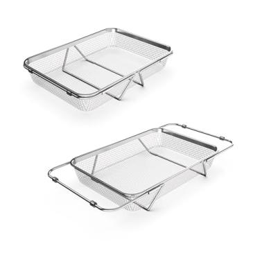 Imagem de WAGENSTEIGER Escorredor de pratos extensível com pés, cesto de escorredor de legumes, escorredor de pratos ou talheres de aço inoxidável, melhor organizador de cozinha sobre a pia (29 x 21 x 7 cm)