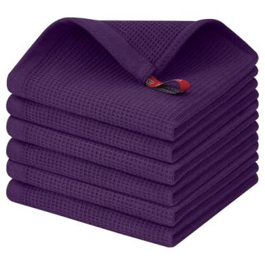 Imagem de Homaxy Panos de prato 100% algodão Waffle Weave - Pacote com 6 panos de prato macios e absorventes - 30,5 x 30,5 cm panos de prato de secagem rápida - berinjela