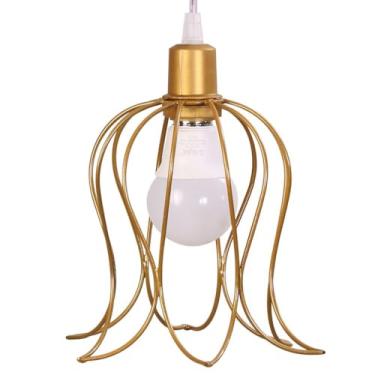 Imagem de Triplo Pendente Lustre Aramado Tulipa - Luminária Decorativa para Salas, Hallways e Ambientes Domésticos com Estilo Floral (Dourado)