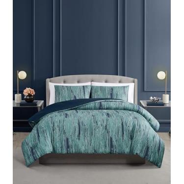 Imagem de Vince Camuto Conjunto de edredom King 100% algodão listrado Linework, todas as estações, tamanho adulto, certificado Oeko-TEX