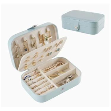 Imagem de Hatori Caixa de joias de viagem, organizador de joias pequeno de couro PU para mulheres e meninas, mini estojo de viagem portátil com suporte de armazenamento para brincos, anéis, colares, pulseiras