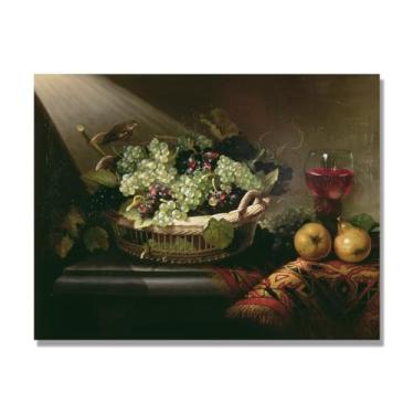 Imagem de NHLDZYH Vintage Fruta Ainda Vida Tela Retro Frutas Motivo Estilo Country Decoração de Parede para Cozinha e Sala de Jantar. B15. 60 x 80 cm. Apenas Tela