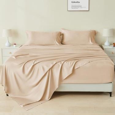 Imagem de GOKOTTA Conjunto de lençóis California King com 4 peças, 100% raiom derivado de bambu, lençóis refrescantes Cal King para pessoas que dormem quentes, 40,6 cm de profundidade, lençóis Cal King com