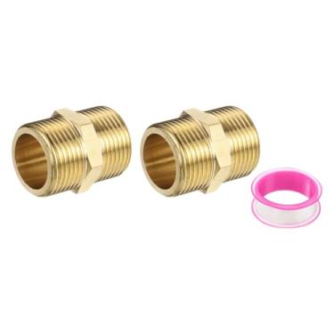 Imagem de PATIKIL Encaixe de tubulação de latão, 2 peças 3/10.2 cm BSP macho x 3/10.2 cm BSP conector de rosca macho latão hexagonal adaptador de encaixe de tubo para conversão de sistema de refrigeração a gás