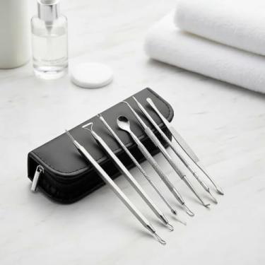 Imagem de Kit Extrator De Cravos E Espinhas Profissional Em Aço Inoxidavel Com 7 Peças Para Limpeza Facial Precisa Uso Doméstico Clínico Estético