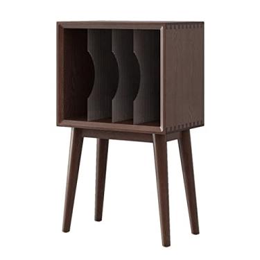 Imagem de KEG801302 Suporte para toca-discos domésticos, toca-discos com divisória de vidro removível, mesa de armazenamento de vinil com pernas de madeira maciça para sala de estar, armazenamento de quarto