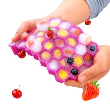 Imagem de Forma de Gelo Colméia Com Tampa - Material Silicone - Pode ser utilizada para fazer bombons de chocolate - 37 Cavidades, Flexível (Rosa)