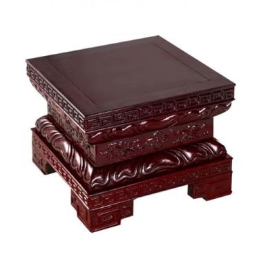 Imagem de KHUTRW3D Base de vaso quadrada esculpida em mogno base alta de bonsai, suporte de exibição em vaso doméstico (médio)