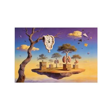Imagem de BMZFYBS Impressão em tela de arte de parede de surrealismo - Relógio de árvore - Pintura de decoração de paisagem - Imagens para sala de estar 20 x 30 cm 8 x 12 polegadas sem moldura