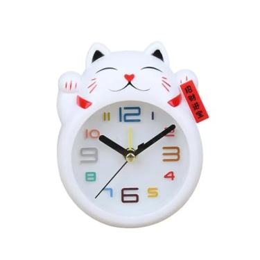 Imagem de Despertador para quarto despertador criativo gato da sorte despertador mini decoração de mesa estudante bonito relógio de mesa de plástico (branco)
