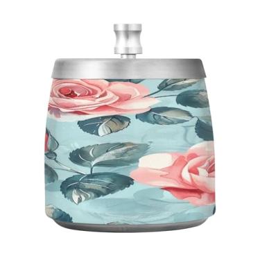 Imagem de STAYTOP Lindo cinzeiro de peônias com tampa, aço inoxidável à prova de vento, sem fumaça, cinzeiro grande para uso ao ar livre para decoração de escritório em casa