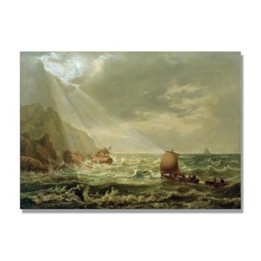 Imagem de NHLDZYH Pintura famosa de J.C. Dahl, impressão artística de romantismo norueguês, decoração de parede com tema de natureza para quarto ou escritório. (Naufrágio 4). 60 x 84 cm. Somente tela