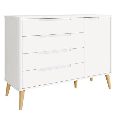 Imagem de Cômoda Infantil Retrô Boom Branco com Pés Madeira Natural - Reller