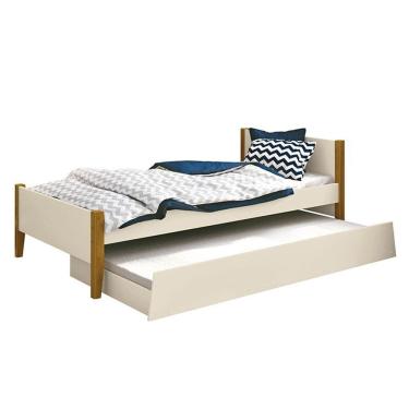 Imagem de Cama Solteiro com Auxiliar Simba Areia Acetinado com Pés Madeira – Reller