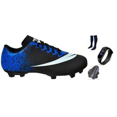 Imagem de Chuteira Campo Adulto Infantil com Meião Relogio e Caneleira Colada e 