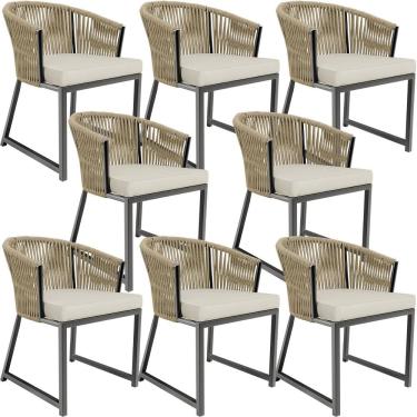 Imagem de Kit 08 Cadeiras Decorativas Para Área Gourmet Cozinha Corda Náutica Bethari D04 Bege - Lyam Decor