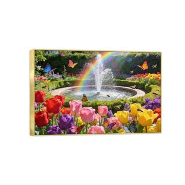 Imagem de BMZFYBS Impressão em tela de paisagem pronta para pendurar - flores de primavera - pintura de arte de parede - decoração de casa moderna imagem moldura dourada 50 x 75 cm 20 x 30 pol