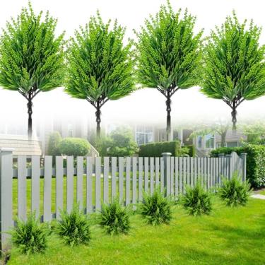 Imagem de YUGYUM Flores de lavanda artificiais, vegetação com espigão ao ar livre, arbustos falsos, plantas, plantas de plástico resistente a UV para ambientes externos, casa, jardim, varanda, primavera