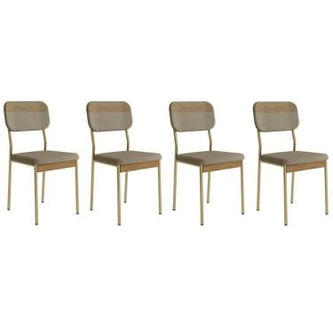Imagem de Kit 4 Cadeiras Sala Jantar Valle 1755 Aço 4 Uni Dourado-linho Bamboo-courano Bamboo-noce - Carraro