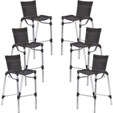 Imagem de Kit 6 Banquetas Alumínio Fortaleza Alta Para Balcão Cozinha Bar Trama Original Pedra Ferro