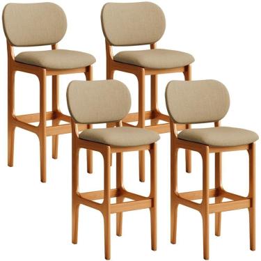 Imagem de Kit 4 Banquetas Alta Cozinha Betta L02 Imbuia Bege Escuro