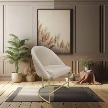 Imagem de Cadeira Poltrona De Jantar Bela Veludo Base Metálica Industrial Dourado - Pallazio Cor Bege