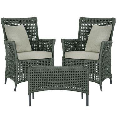 Imagem de 2 Poltronas 1 Mesa Igapó Em Alumínio Preta Corda Náutica E3 Verde