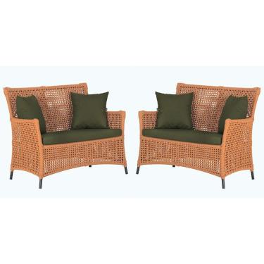 Imagem de 2 Sofás área Externa Igapó Alumínio Preta Corda Náutica E13 Terra Cota