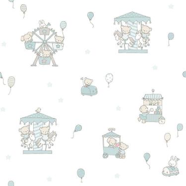 Imagem de Papel De Parede Lullaby Carrossel Verde Malva 2204 - Rolo 10m X 0,53m